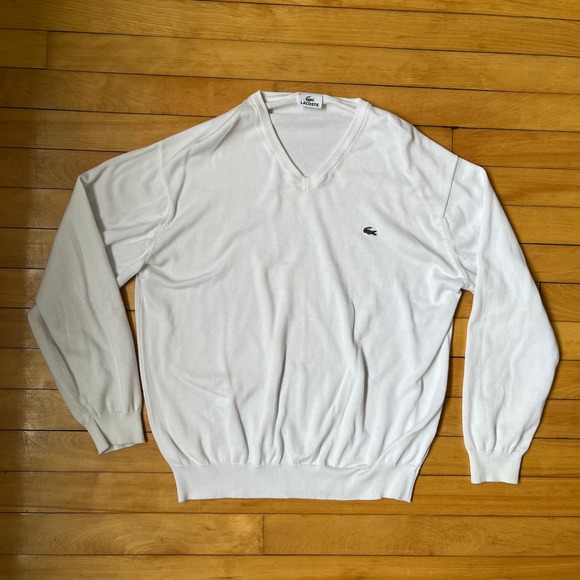 Lacoste Other - Lacoste Mens White V-Neck Sweater Long Sleeve Crocodile Logo Size 6 XL